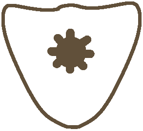 A shield with a brown gear in the middle and a brown outline.